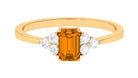 1 CT Octagon Cut Citrine Solitaire Ring with Diamond Trio Citrine - ( AAA ) - Quality - Rosec Jewels