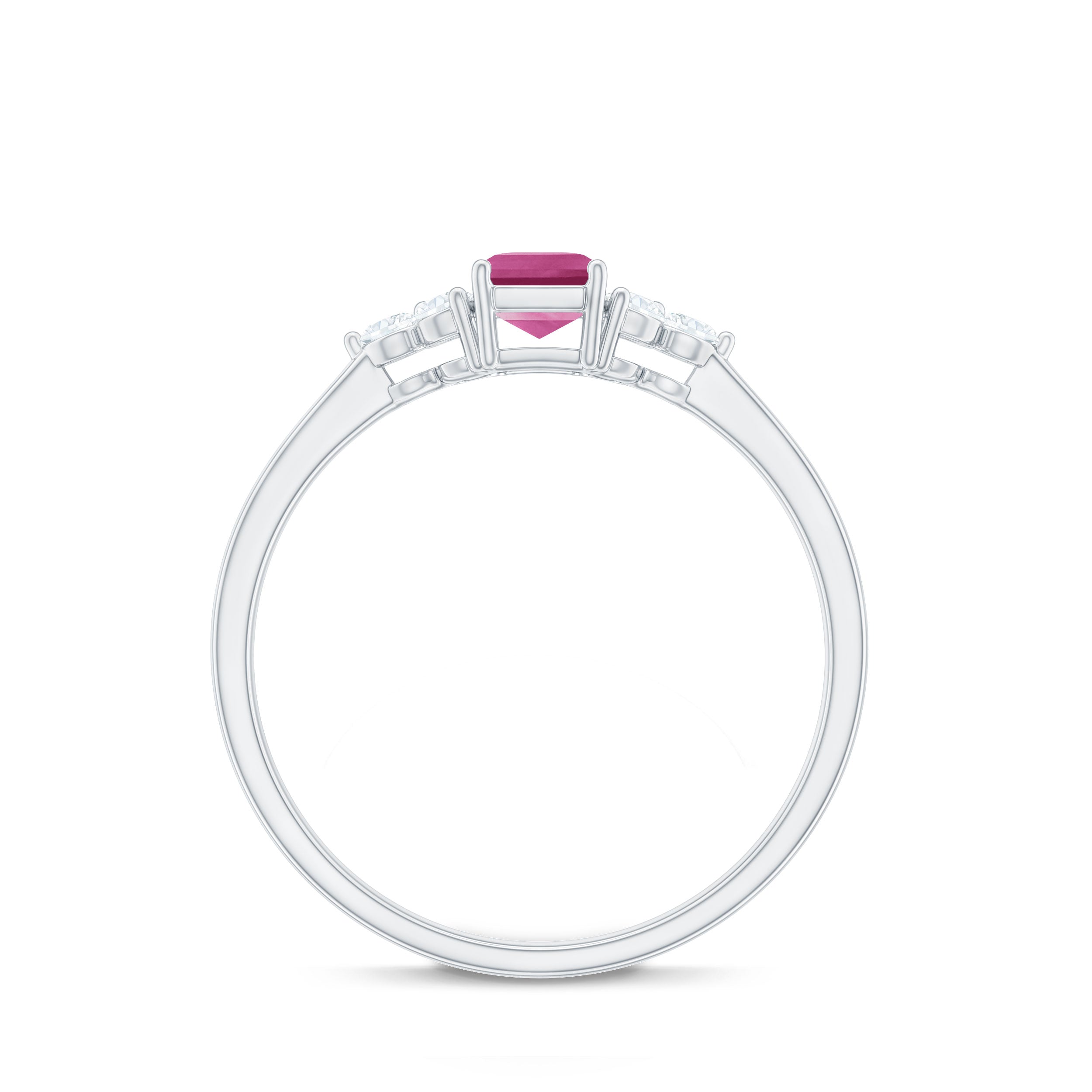 1 CT Octagon Cut Pink Tourmaline Solitaire Ring with Diamond Trio Pink Tourmaline - ( AAA ) - Quality - Rosec Jewels