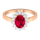 Ruby and Diamond Floral Engagement Ring Ruby - ( AAA ) - Quality - Rosec Jewels