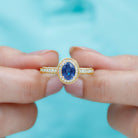 Vintage Style Lab Grown Blue Sapphire and Diamond Engagement Ring Lab Created Blue Sapphire - ( AAAA ) - Quality - Rosec Jewels