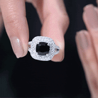Cushion Black Onyx Vintage Inspired Halo Engagement Ring Black Onyx - ( AAA ) - Quality - Rosec Jewels