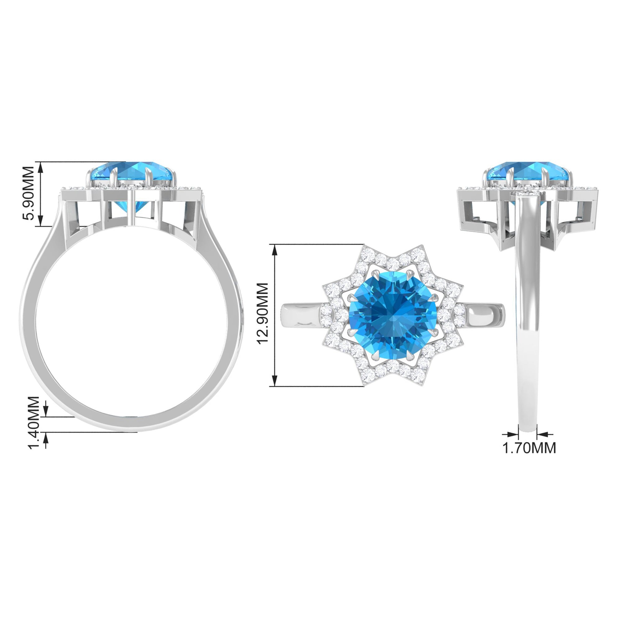 Swiss Blue Topaz Star Shape Engagement Ring with Diamond Swiss Blue Topaz - ( AAA ) - Quality - Rosec Jewels