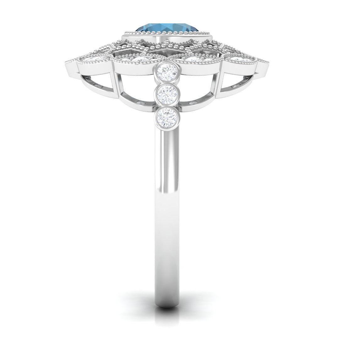 London Blue Topaz and Diamond Cocktail Engagement Ring London Blue Topaz - ( AAA ) - Quality - Rosec Jewels