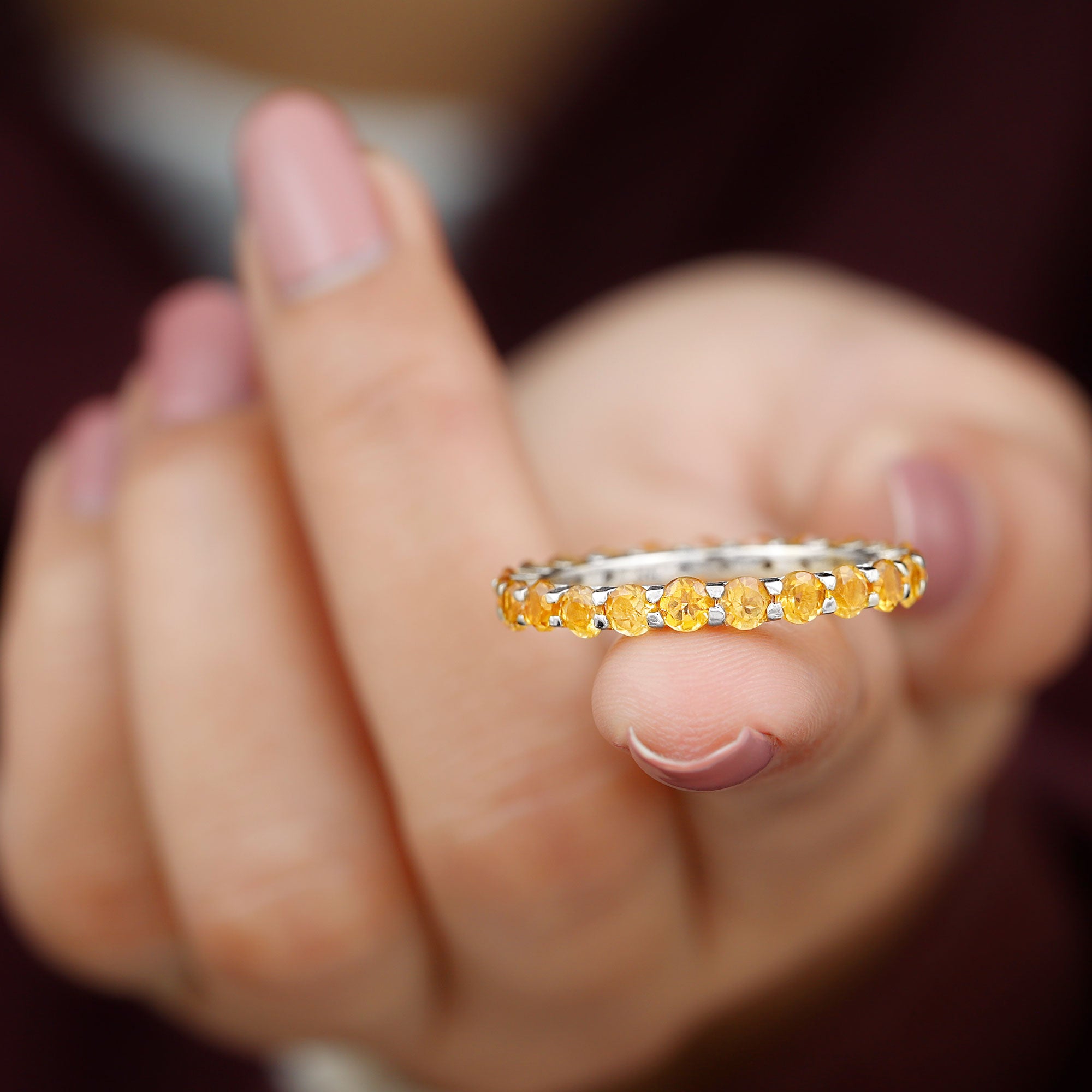 Round Citrine Simple Full Eternity Band Ring Citrine - ( AAA ) - Quality - Rosec Jewels