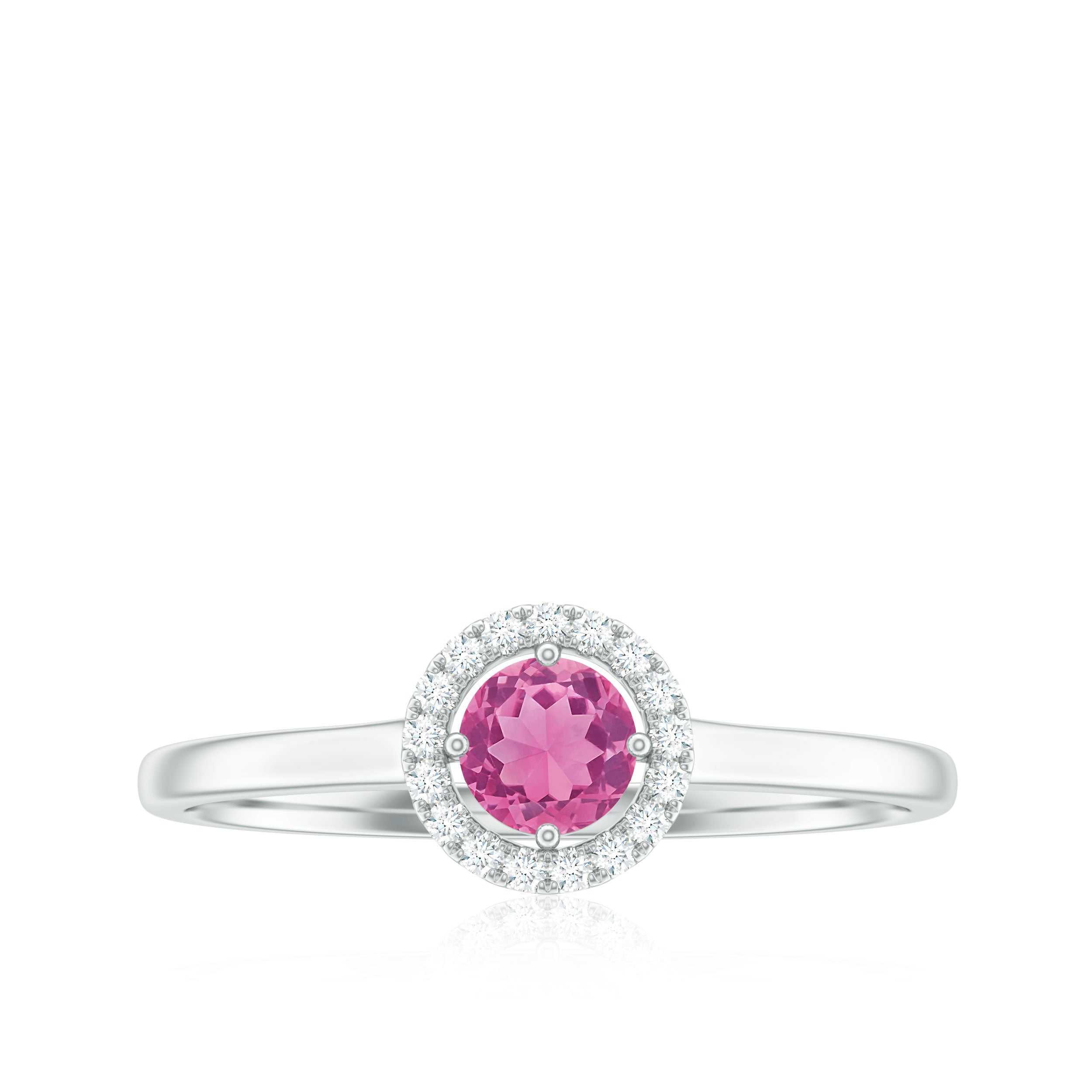 Pink Tourmaline Promise Ring with Diamond Halo Pink Tourmaline - ( AAA ) - Quality - Rosec Jewels