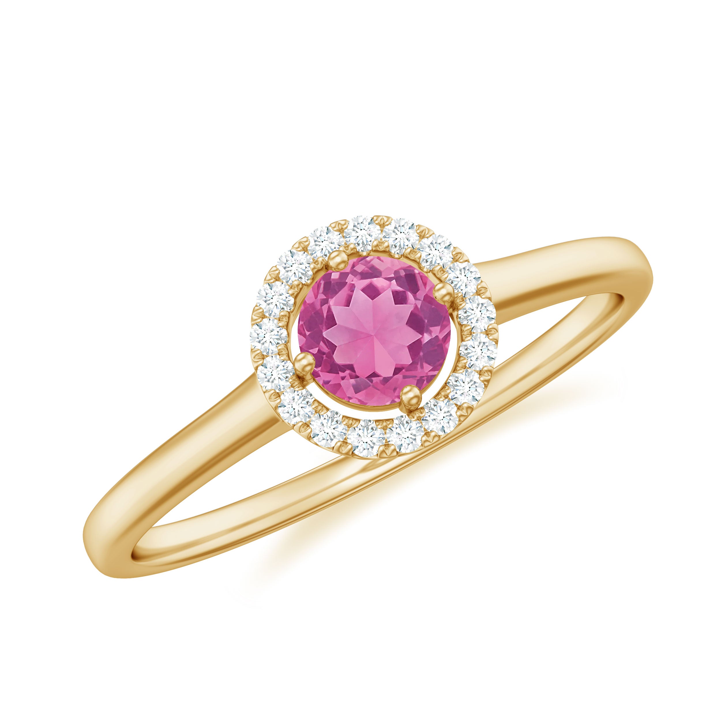 Pink Tourmaline Promise Ring with Diamond Halo Pink Tourmaline - ( AAA ) - Quality - Rosec Jewels