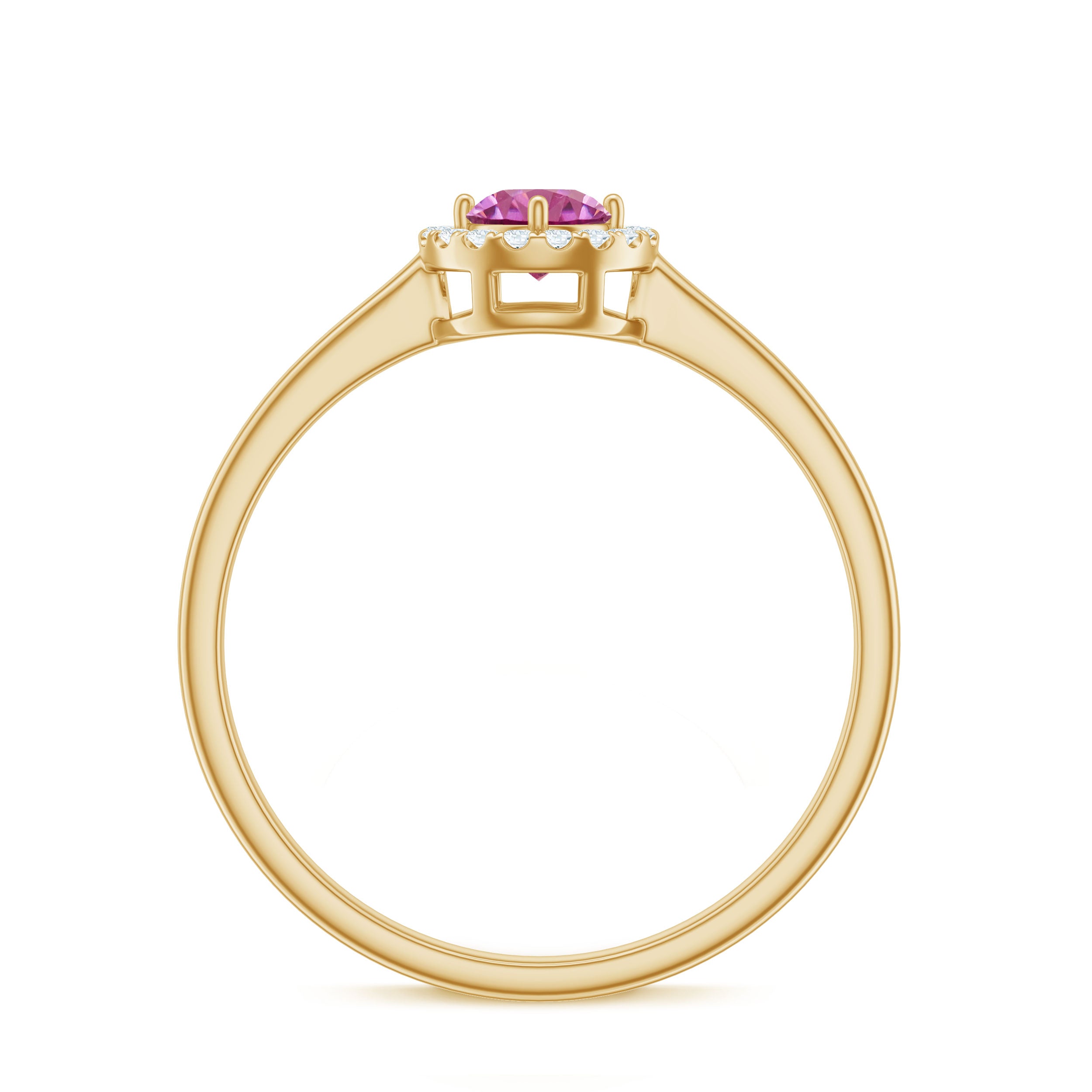 Pink Tourmaline Promise Ring with Diamond Halo Pink Tourmaline - ( AAA ) - Quality - Rosec Jewels