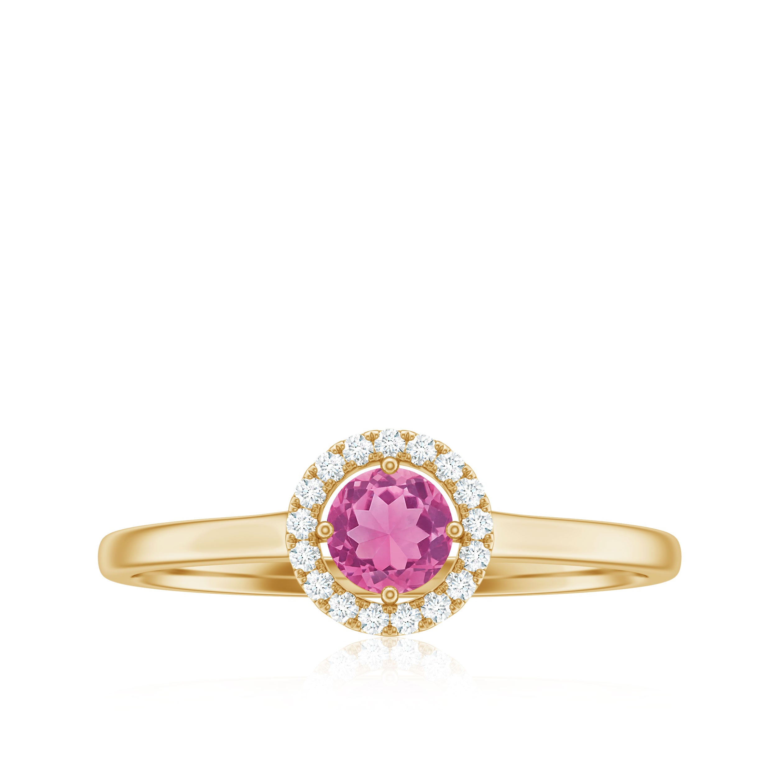 Pink Tourmaline Promise Ring with Diamond Halo Pink Tourmaline - ( AAA ) - Quality - Rosec Jewels