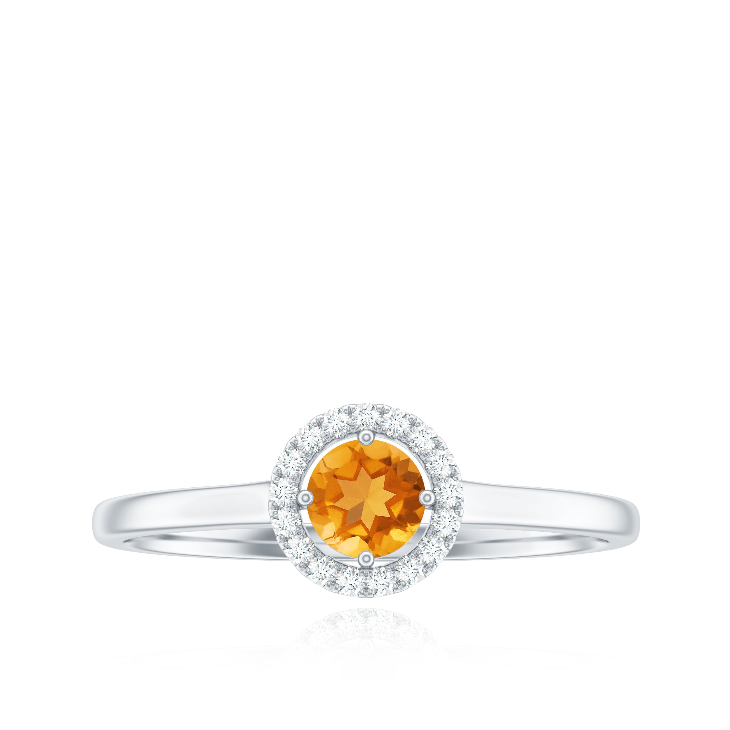 Elegant Citrine Promise Ring with Diamond Halo Citrine - ( AAA ) - Quality - Rosec Jewels