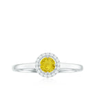 Classic Yellow Sapphire Promise Ring with Diamond Floating Halo Yellow Sapphire - ( AAA ) - Quality - Rosec Jewels