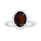 Oval Shape Garnet and Diamond Halo Engagement Ring Garnet - ( AAA ) - Quality - Rosec Jewels