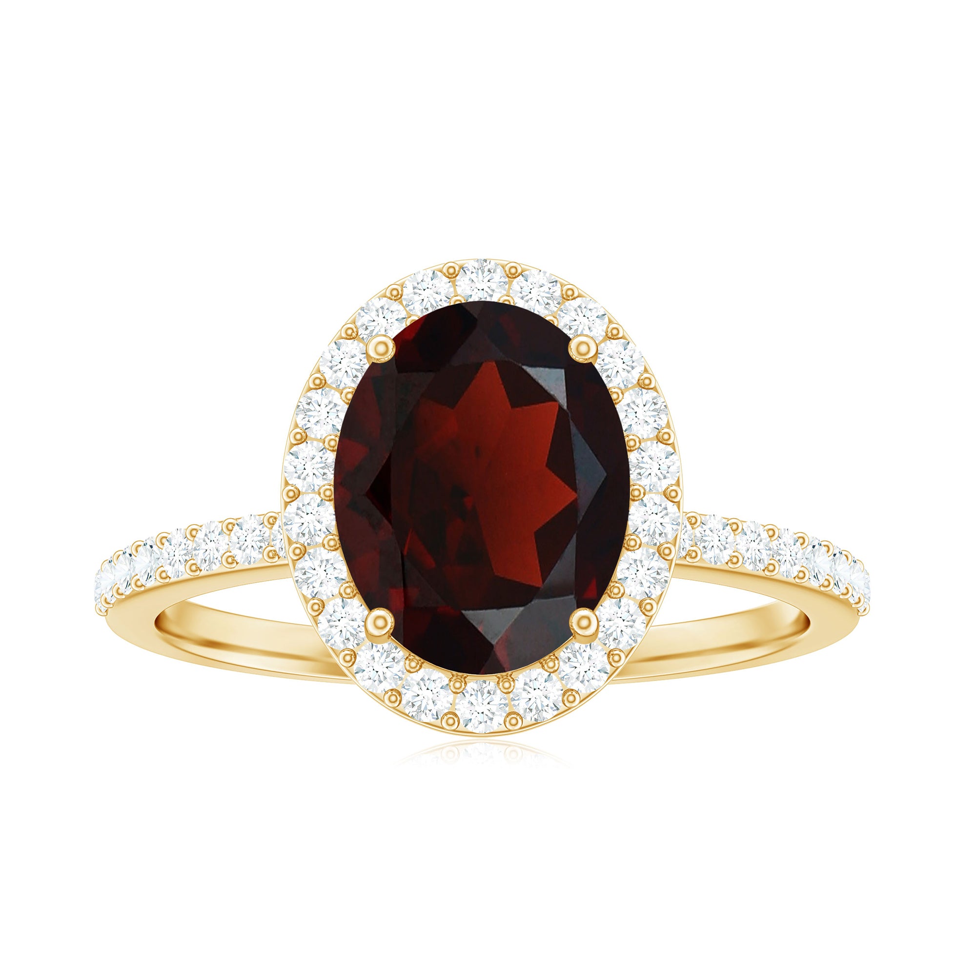 Oval Shape Garnet and Diamond Halo Engagement Ring Garnet - ( AAA ) - Quality - Rosec Jewels