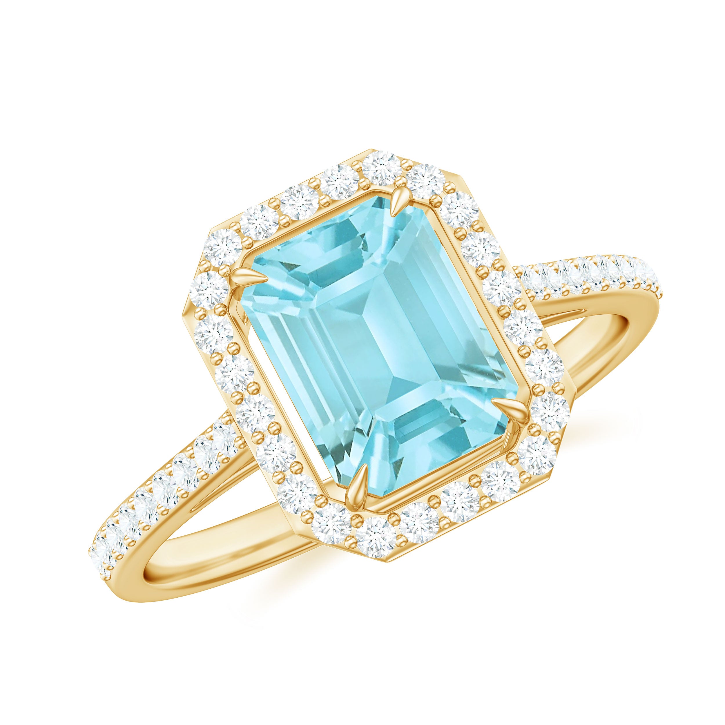 2.25 CT Emerald Cut Shape Sky Blue Topaz Classic Engagement Ring with Diamond Halo Sky Blue Topaz - ( AAA ) - Quality - Rosec Jewels