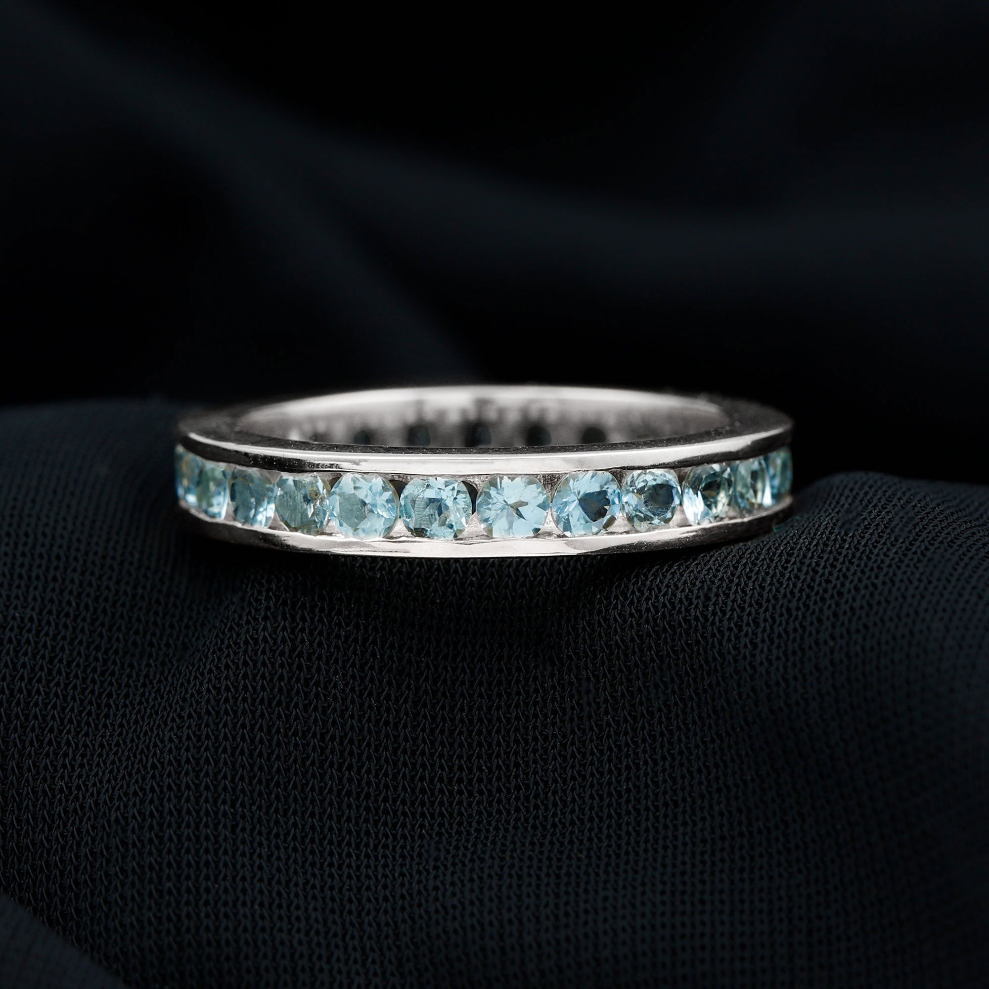 2 Carat Channel Set Aquamarine Eternity Band Ring Aquamarine - ( AAA ) - Quality - Rosec Jewels