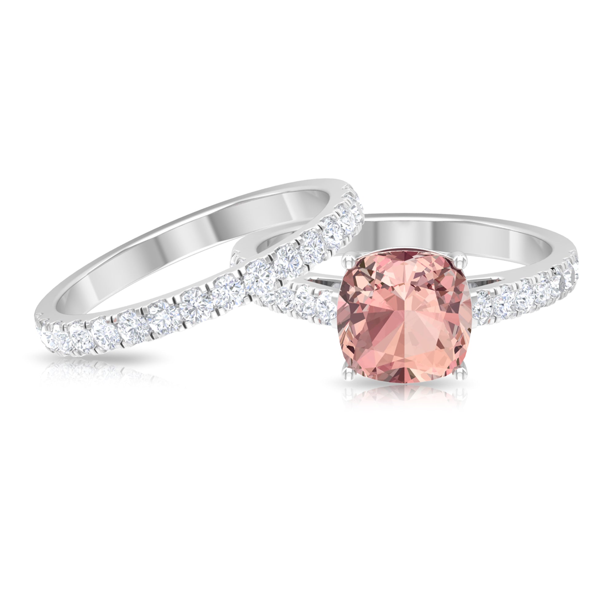 2.75 CT Morganite Solitaire Engagement Ring with Moissanite Eternity Band Morganite - ( AAA ) - Quality - Rosec Jewels