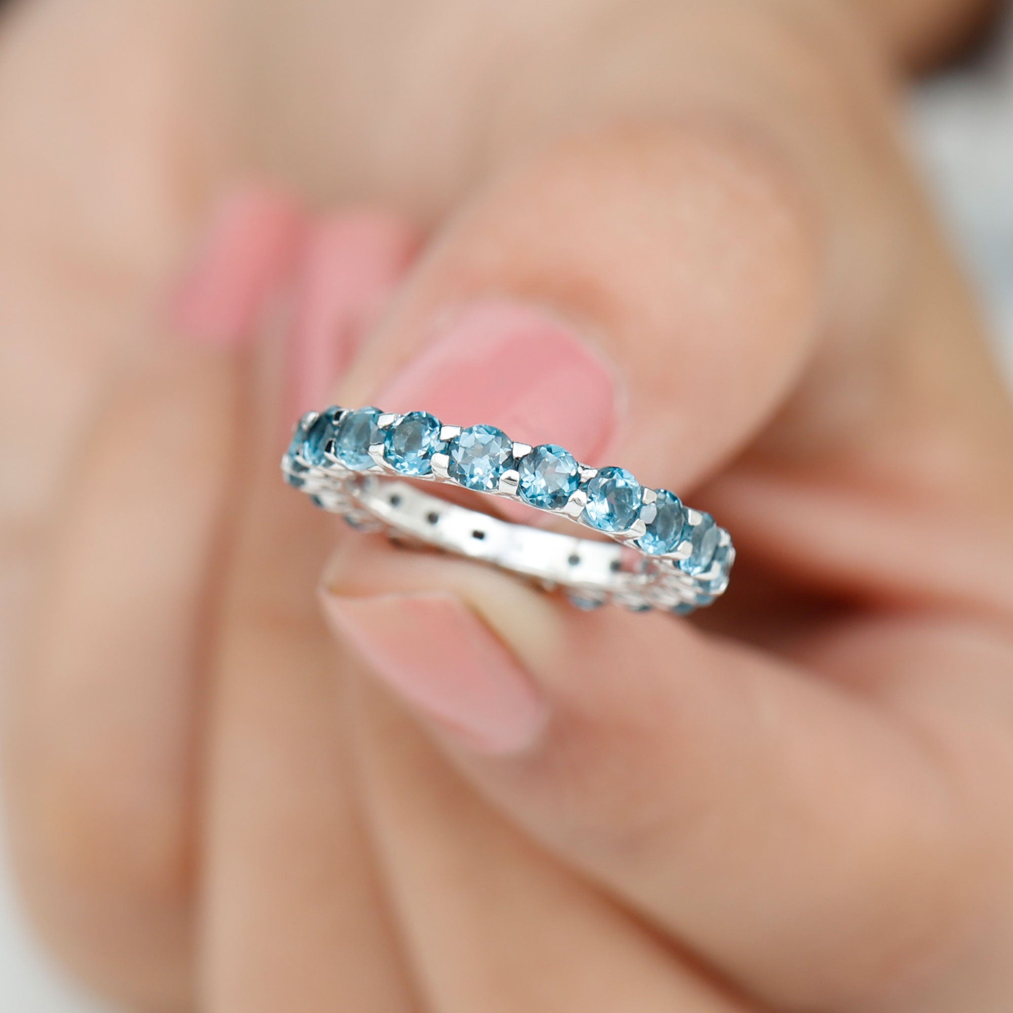 Real London Blue Topaz Simple Eternity Band Ring London Blue Topaz - ( AAA ) - Quality - Rosec Jewels