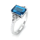 Octagon Cut Solitaire London Blue Topaz Celtic Engagement Ring with Diamond London Blue Topaz - ( AAA ) - Quality - Rosec Jewels