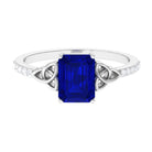 Octagon Cut Solitaire Created Blue Sapphire Celtic Engagement Ring with Diamond Lab Created Blue Sapphire - ( AAAA ) - Quality - Rosec Jewels