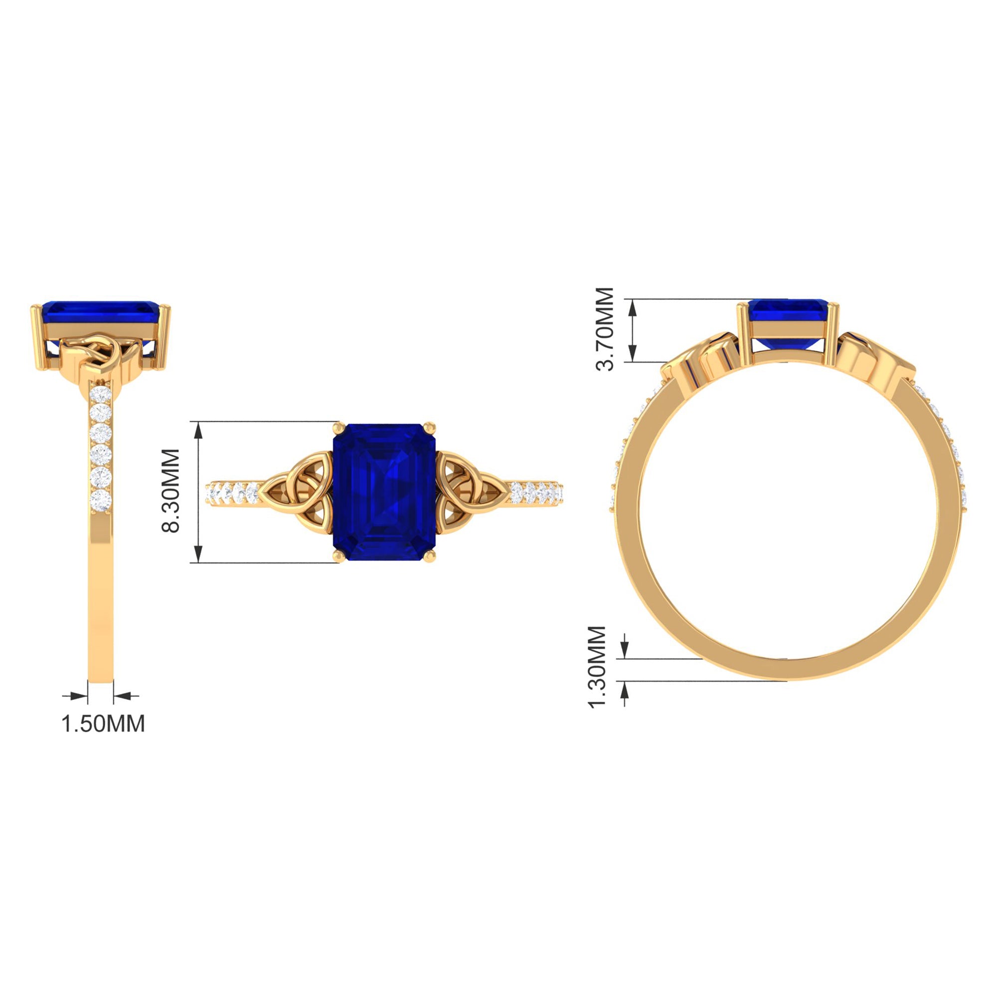 Octagon Cut Solitaire Created Blue Sapphire Celtic Engagement Ring with Diamond Lab Created Blue Sapphire - ( AAAA ) - Quality - Rosec Jewels