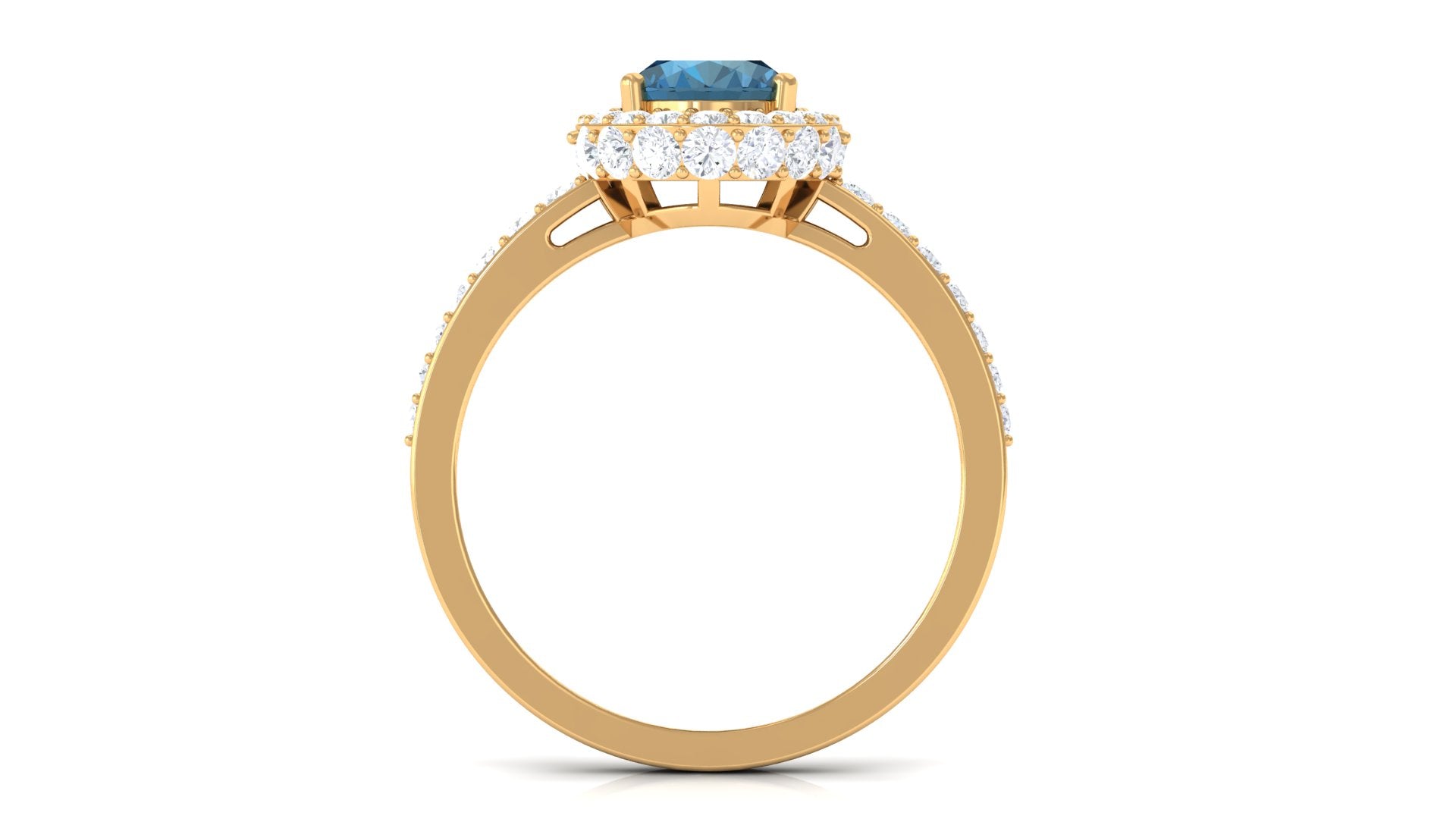 Oval London Blue Topaz Classic Halo Engagement Ring with Moissanite London Blue Topaz - ( AAA ) - Quality - Rosec Jewels