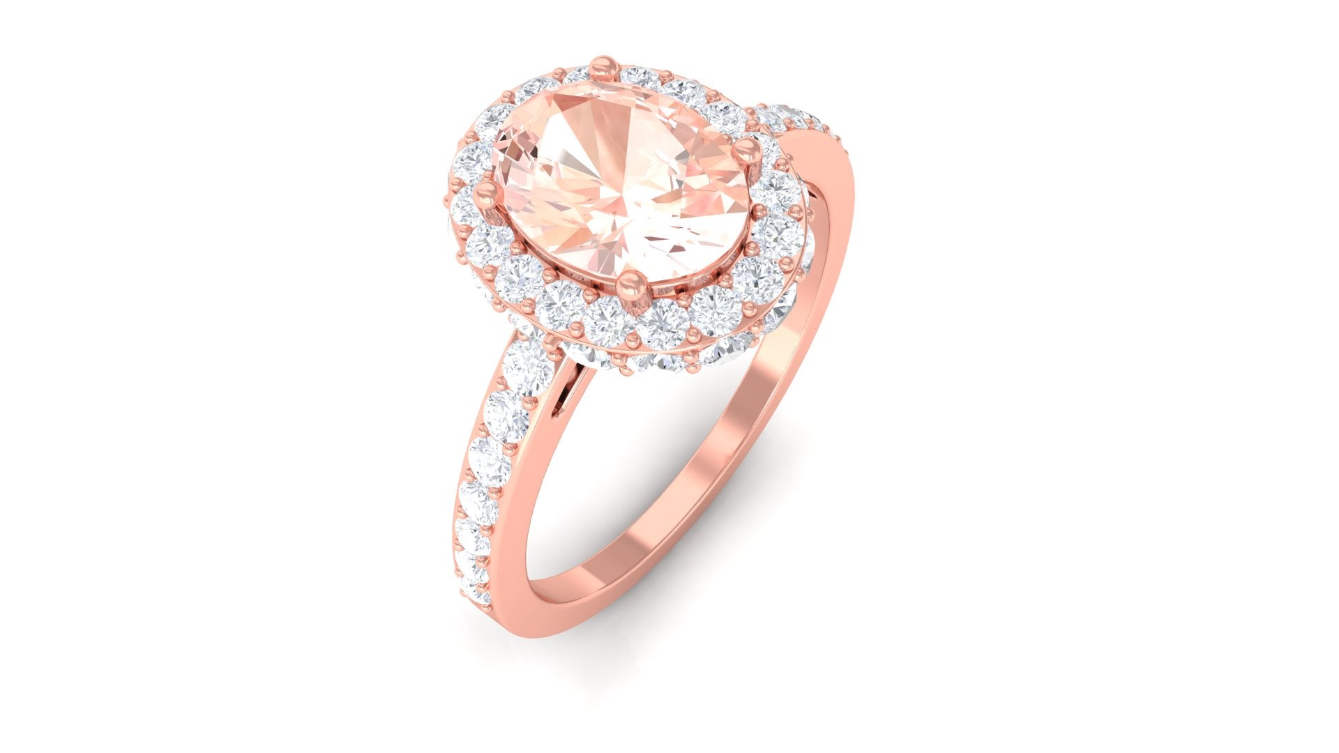 Oval Morganite Halo Engagement Ring with Diamond Morganite - ( AAA ) - Quality - Rosec Jewels