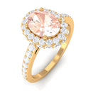 Oval Morganite Halo Engagement Ring with Diamond Morganite - ( AAA ) - Quality - Rosec Jewels