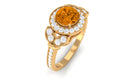 Vintage Inspired Real Citrine Engagement Ring with Diamond Citrine - ( AAA ) - Quality - Rosec Jewels