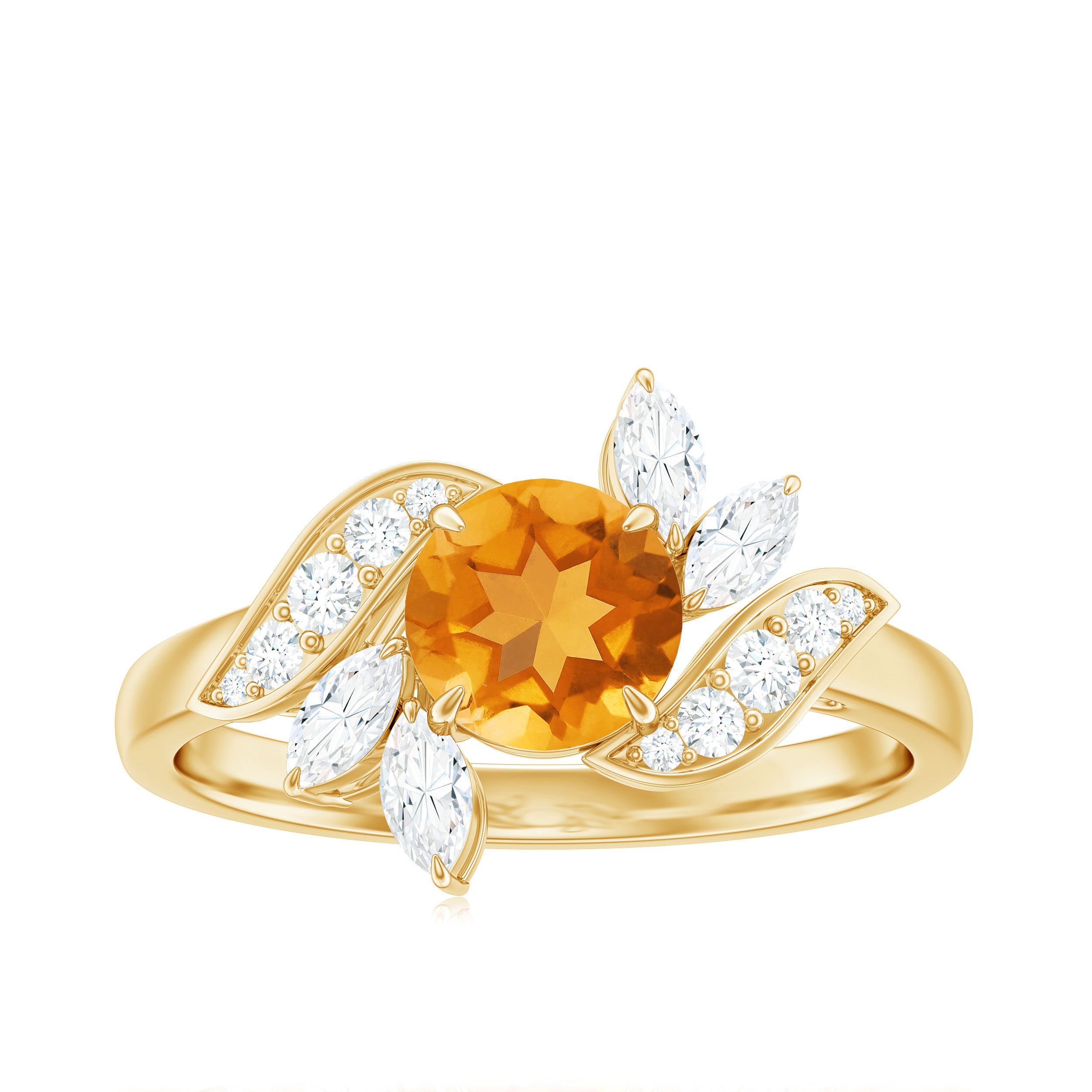 1.75 CT Citrine Flower Engagement Ring with Moissanite Citrine - ( AAA ) - Quality - Rosec Jewels