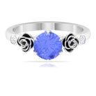 Claw Set Solitaire Tanzanite Flower Ring with Diamond Tanzanite - ( AAA ) - Quality - Rosec Jewels