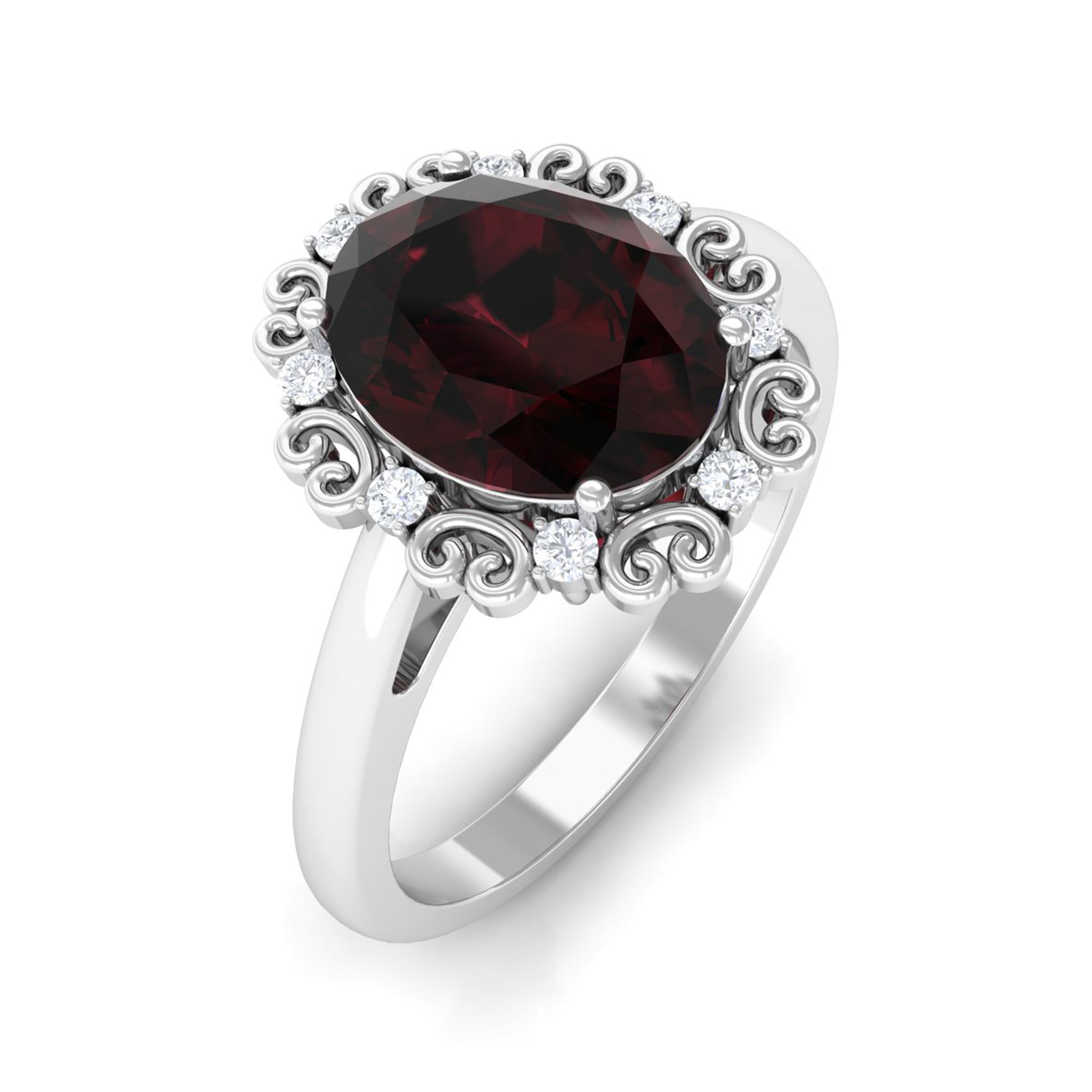 3.75 CT Vintage Inspired Garnet Engagement Ring with Diamond Garnet - ( AAA ) - Quality - Rosec Jewels