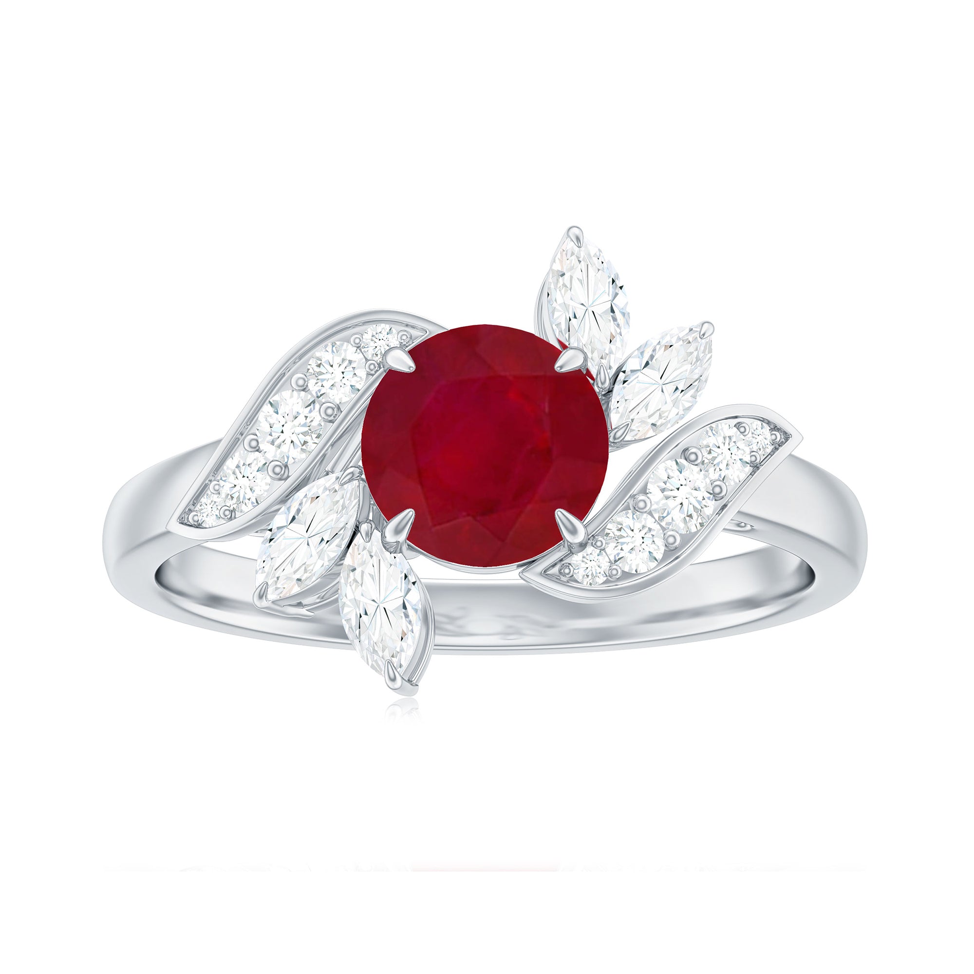 Claw Set Ruby Flower Engagement Ring with Diamond Ruby - ( AAA ) - Quality - Rosec Jewels