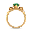 2.5 CT Solitaire Created Emerald Flower Ring with Diamond Lab Created Emerald - ( AAAA ) - Quality - Rosec Jewels