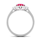 Created Ruby and Diamond Halo Engagement Ring Lab Created Ruby - ( AAAA ) - Quality - Rosec Jewels