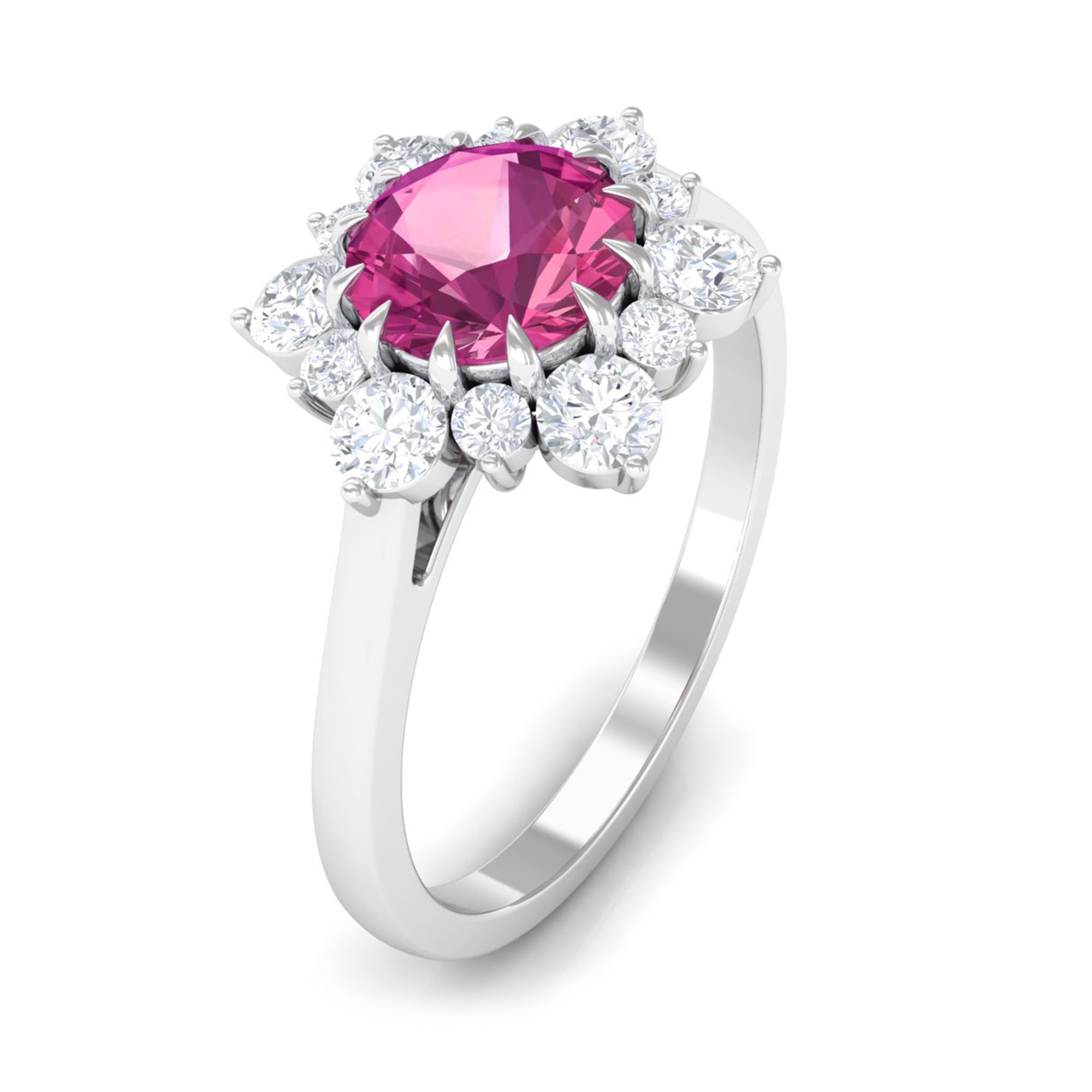 2 CT Pink Tourmaline and Diamond Halo Engagement Ring Pink Tourmaline - ( AAA ) - Quality - Rosec Jewels