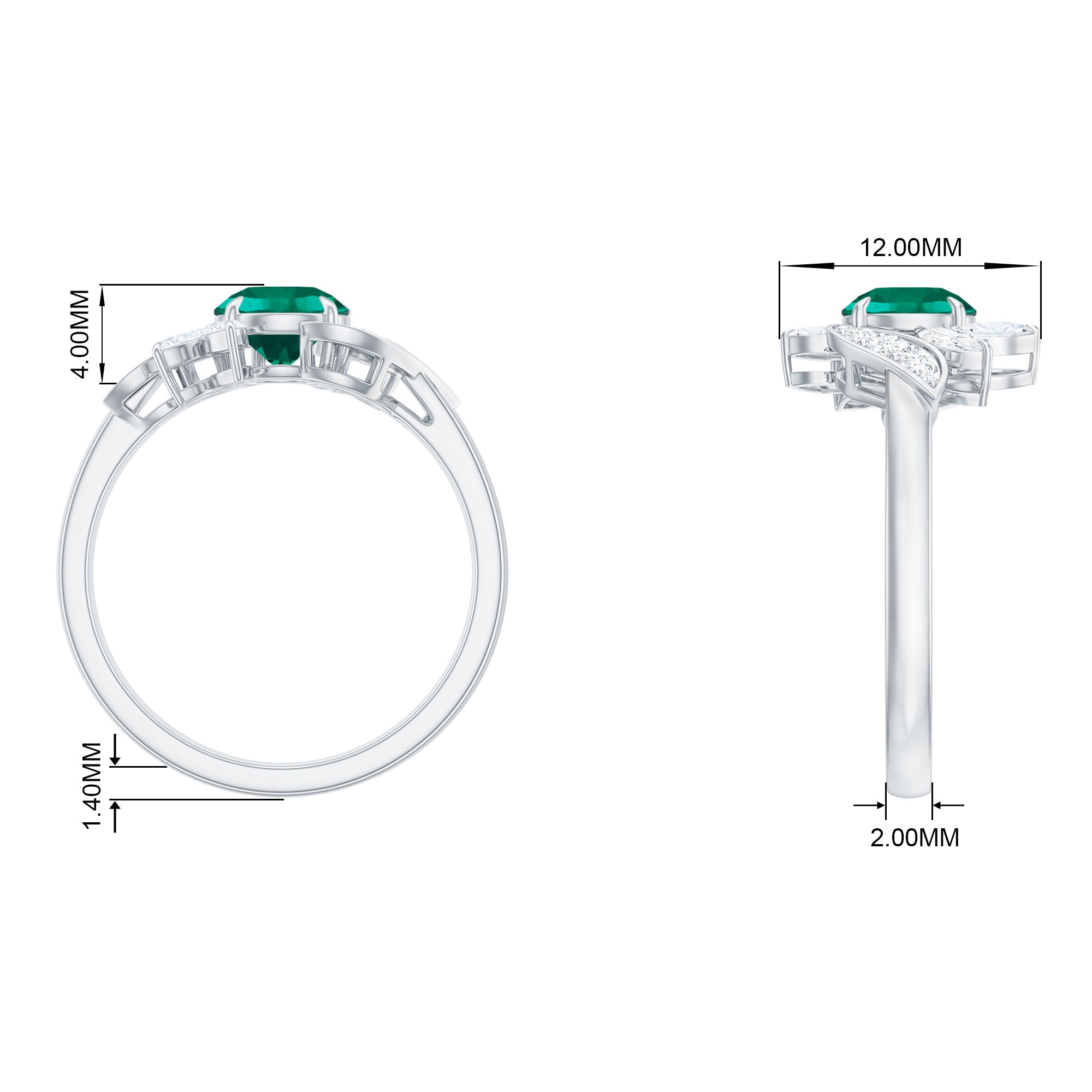 1.25 CT Round Lab Created Emerald Flower Engagement Ring with Diamond Lab Created Emerald - ( AAAA ) - Quality - Rosec Jewels