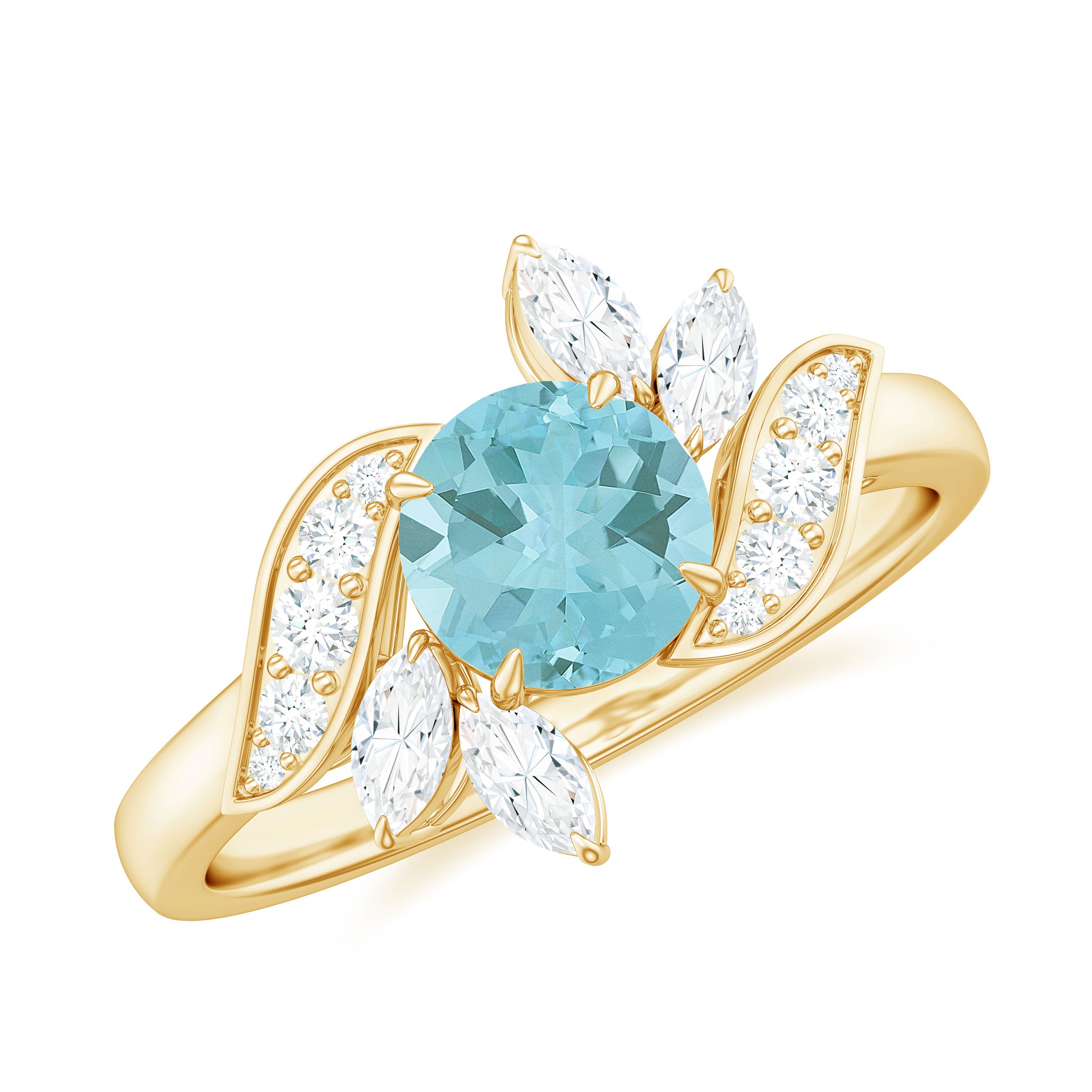 1.75 CT Claw Set Sky Blue Topaz Flower Engagement Ring with Diamond Sky Blue Topaz - ( AAA ) - Quality - Rosec Jewels