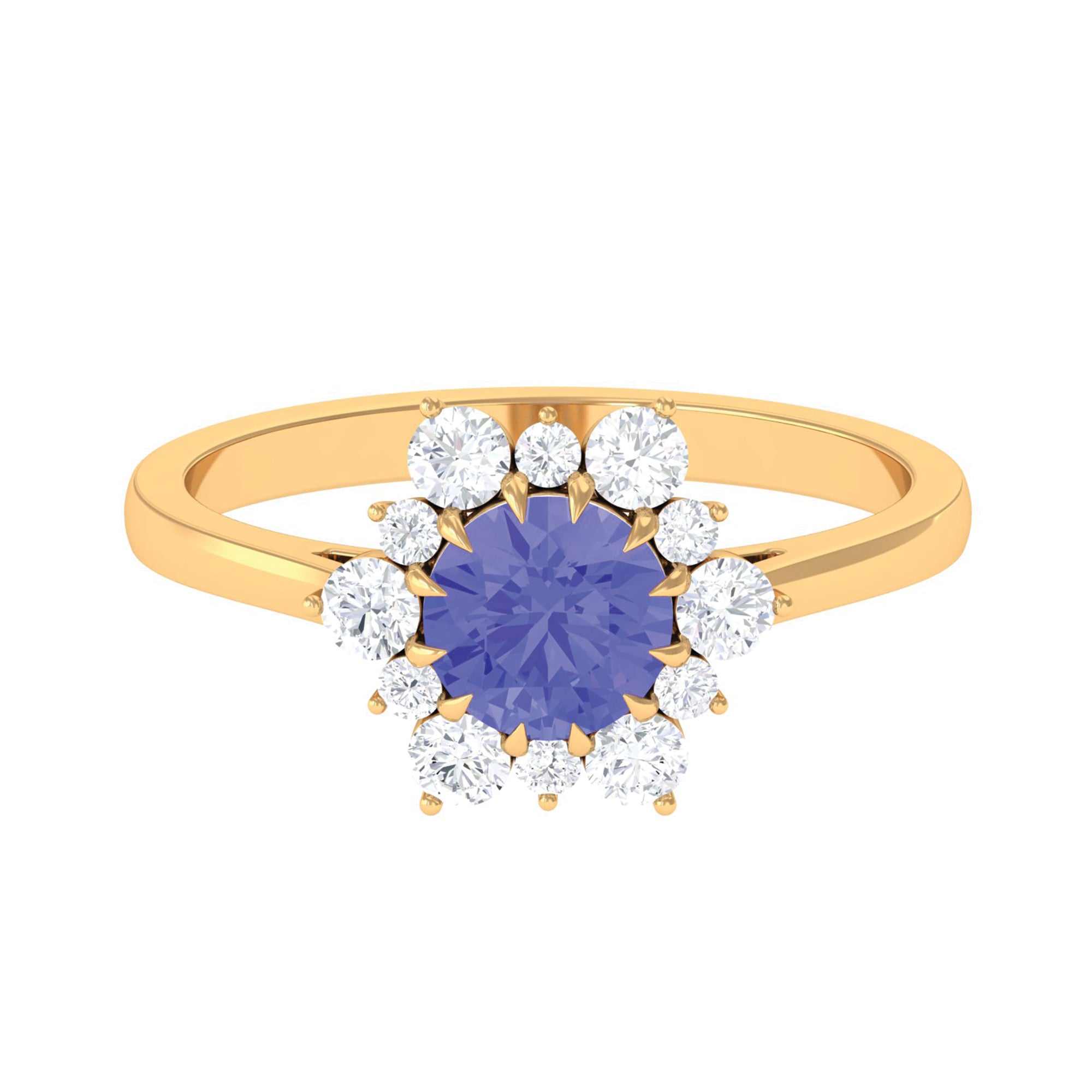 Round Tanzanite Classic Halo Engagement Ring with Diamond Tanzanite - ( AAA ) - Quality - Rosec Jewels