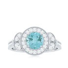 Sky Blue Topaz Vintage Beaded Engagement Ring with Diamond Sky Blue Topaz - ( AAA ) - Quality - Rosec Jewels