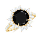 Round Created Black Diamond Statement Ring with Moissanite Floral Halo Lab Created Black Diamond - ( AAAA ) - Quality - Rosec Jewels