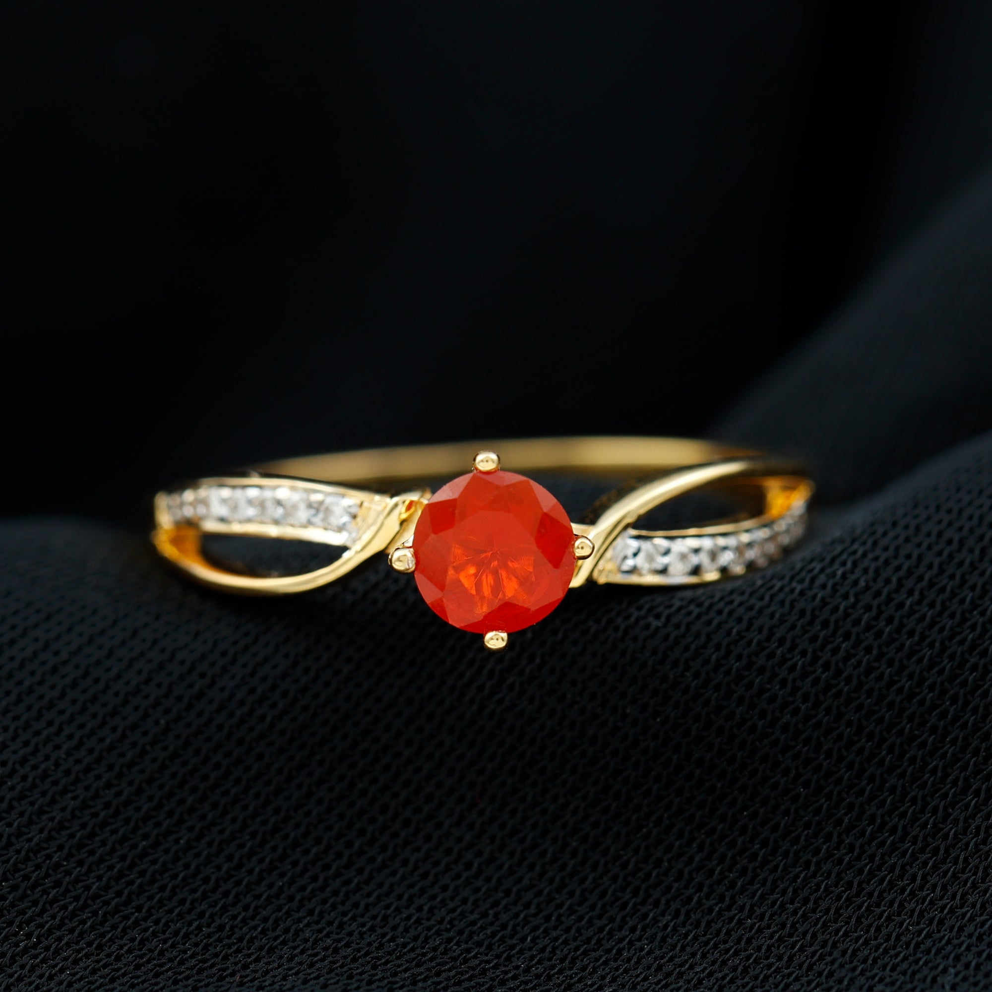 Fire Opal Solitaire Infinity Engagement Ring Fire Opal - ( AAA ) - Quality - Rosec Jewels