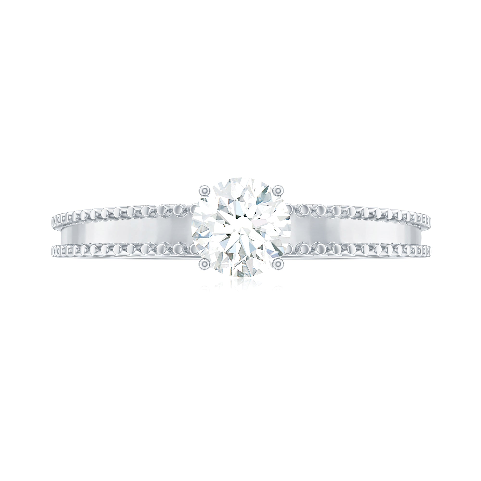 Round Shape Moissanite Solitaire Ring with Beads Moissanite - ( D-VS1 ) - Color and Clarity - Rosec Jewels