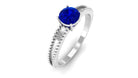 5 MM Solitaire Blue Sapphire Band Ring with Beaded Embellishment Blue Sapphire - ( AAA ) - Quality - Rosec Jewels