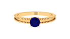 5 MM Solitaire Blue Sapphire Band Ring with Beaded Embellishment Blue Sapphire - ( AAA ) - Quality - Rosec Jewels