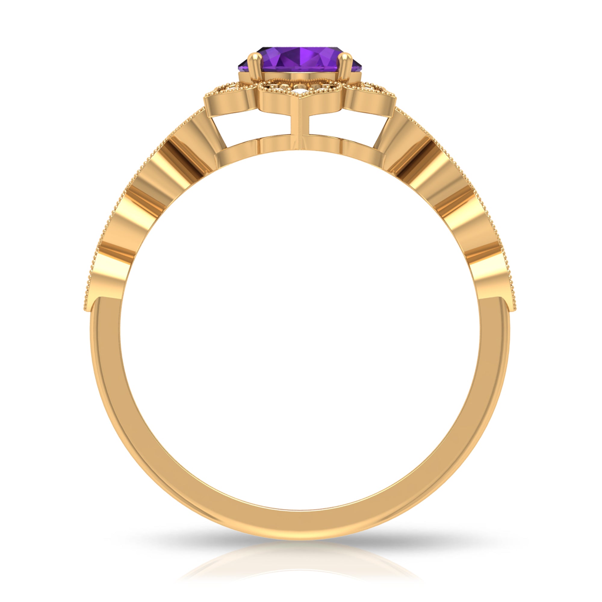 Solitaire Amethyst Engagement Ring with Diamond Accent Amethyst - ( AAA ) - Quality - Rosec Jewels