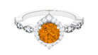 Citrine Vintage Style Engagement Ring with Diamond Accent Citrine - ( AAA ) - Quality - Rosec Jewels