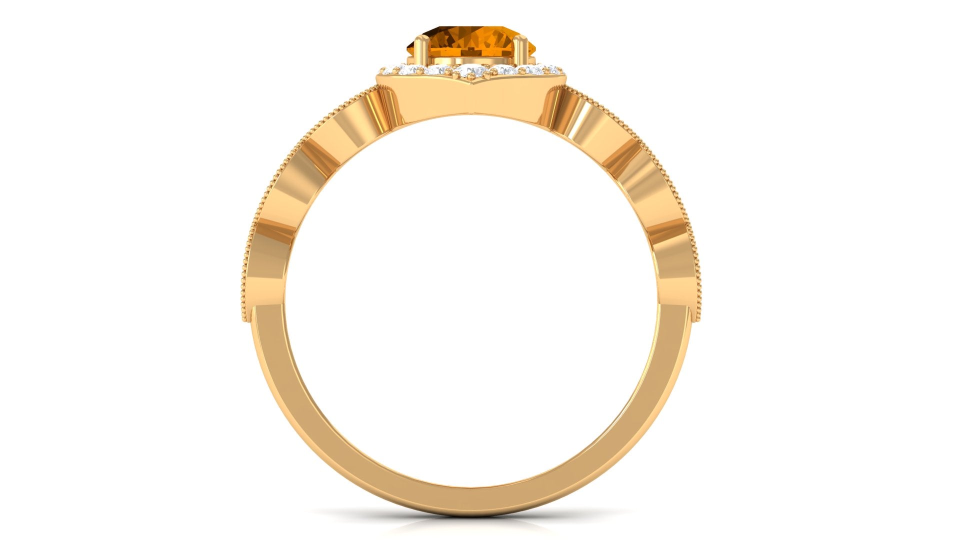 Citrine Vintage Style Engagement Ring with Diamond Accent Citrine - ( AAA ) - Quality - Rosec Jewels