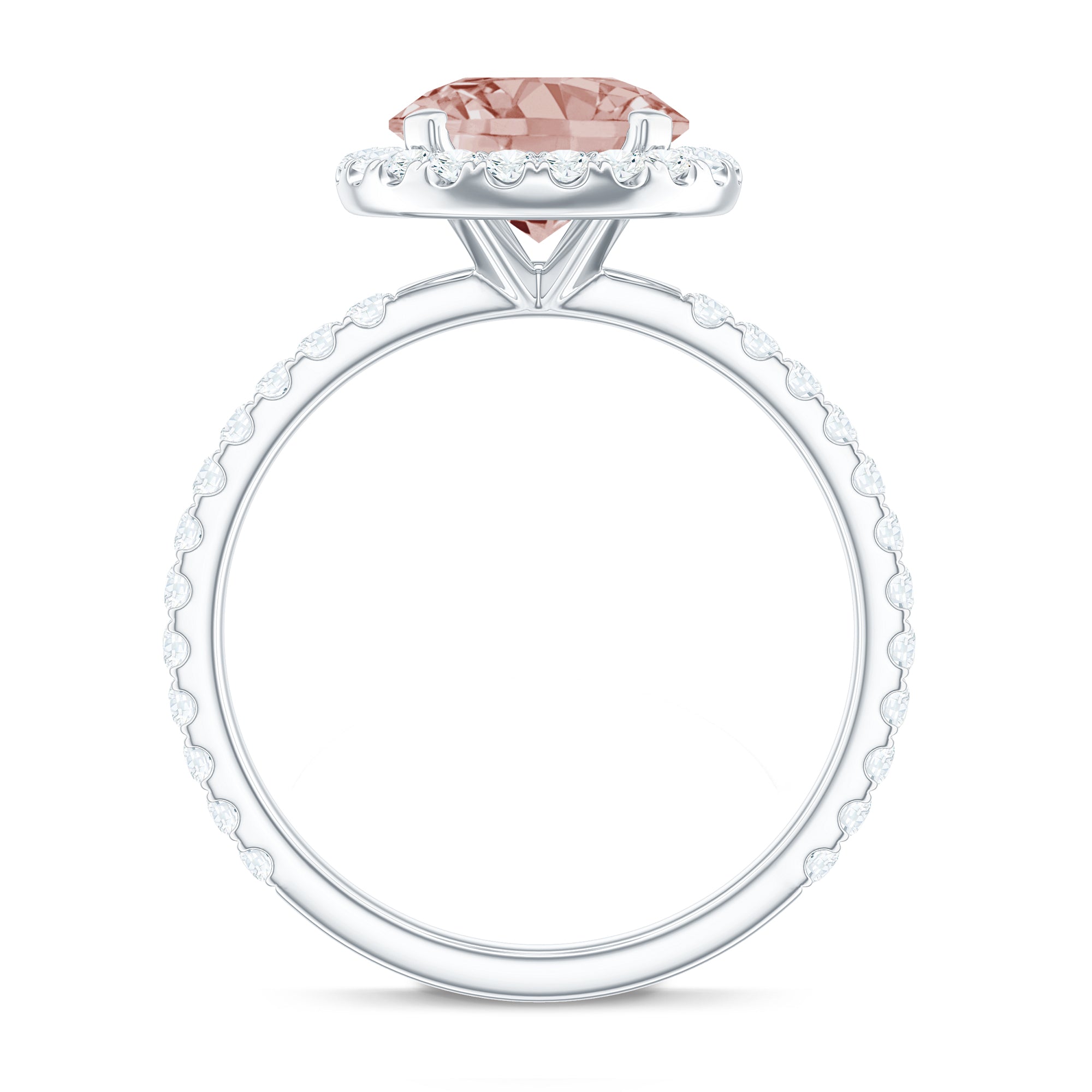 Round Morganite Halo Engagement Ring with Moissanite Morganite - ( AAA ) - Quality - Rosec Jewels