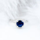 Certified Created Sapphire Halo Engagement Ring With Moissanite Lab Created Blue Sapphire - ( AAAA ) - Quality - Rosec Jewels