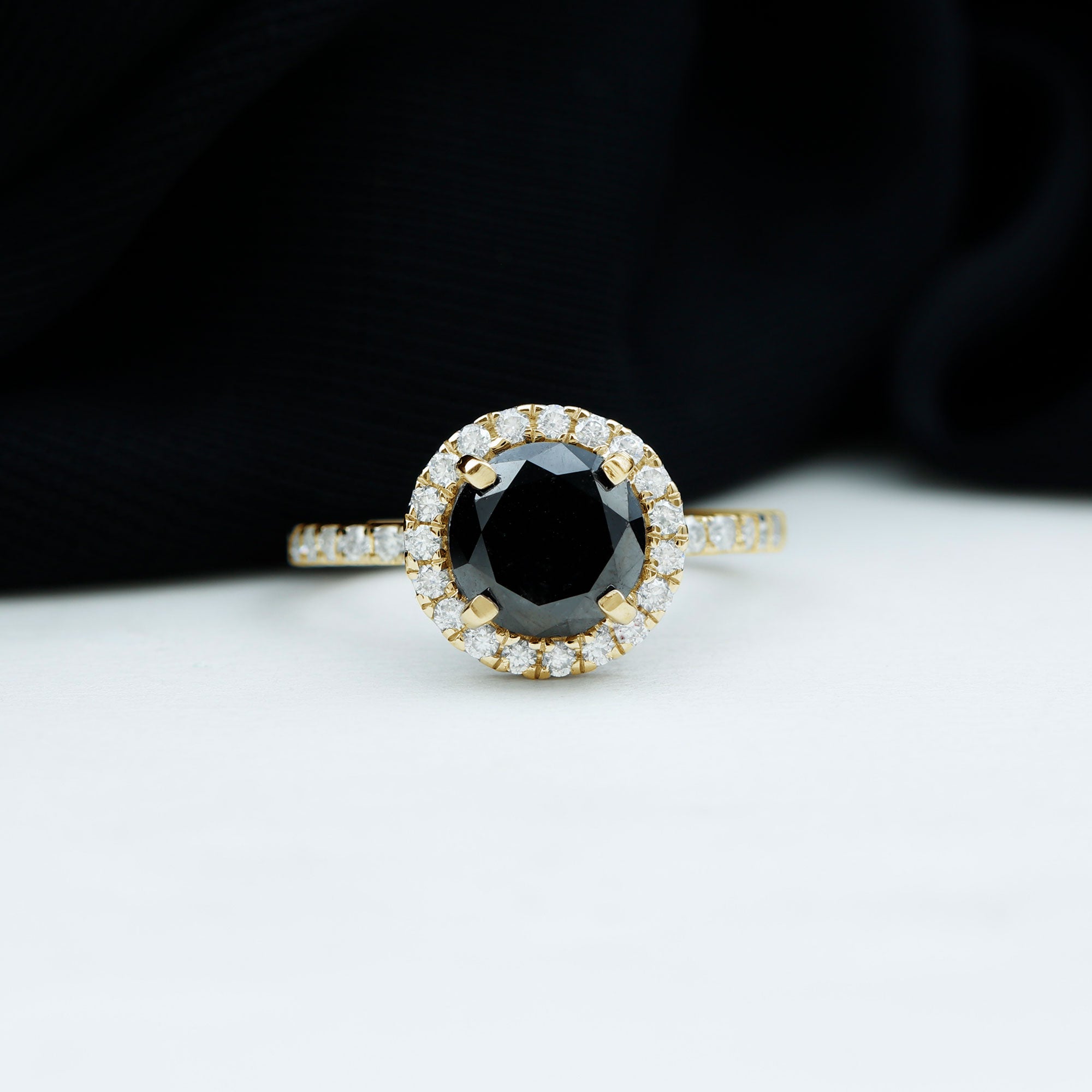 Lab Grown Black Diamond Classic Halo Engagement Ring with Diamond Lab Created Black Diamond - ( AAAA ) - Quality - Rosec Jewels