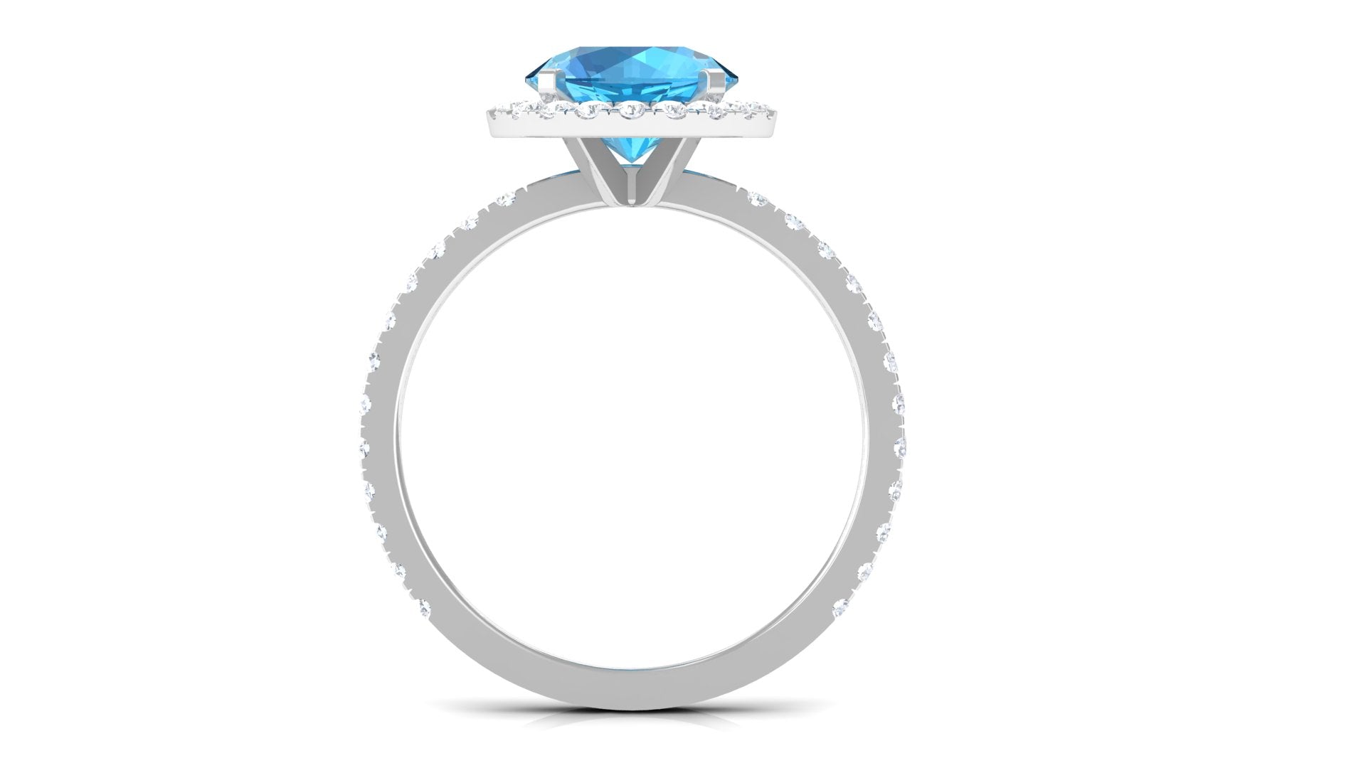 Real Swiss Blue Topaz Halo Engagement Ring with Diamond Swiss Blue Topaz - ( AAA ) - Quality - Rosec Jewels